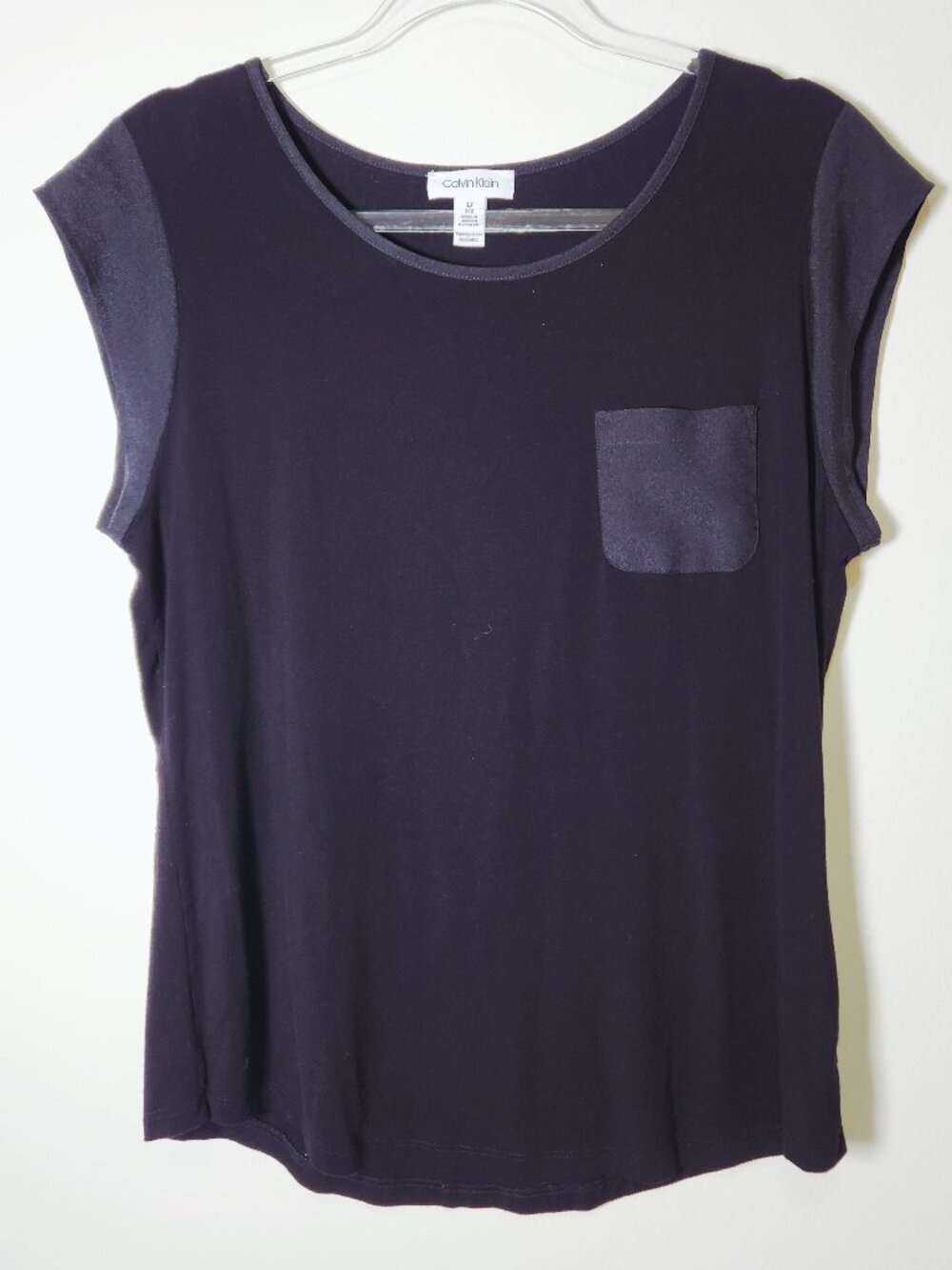Calvin Klein Womens Top Black Short Sleeve Size Large Pocket Rayon Spandex